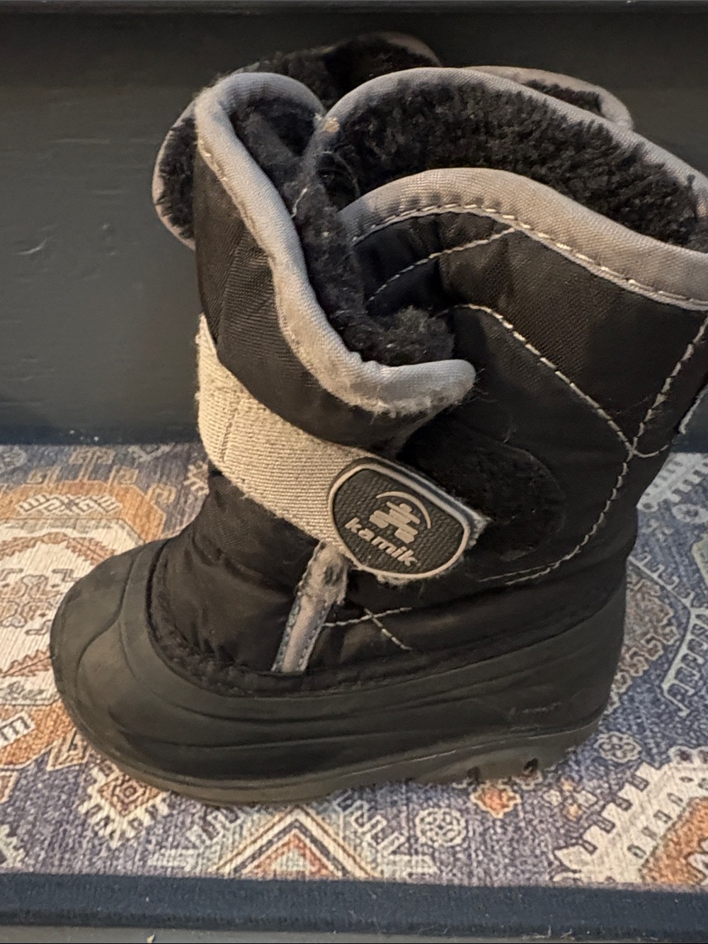 Kamik Kids Black and Gray Winter Boots with Hook-and-Loop Strap